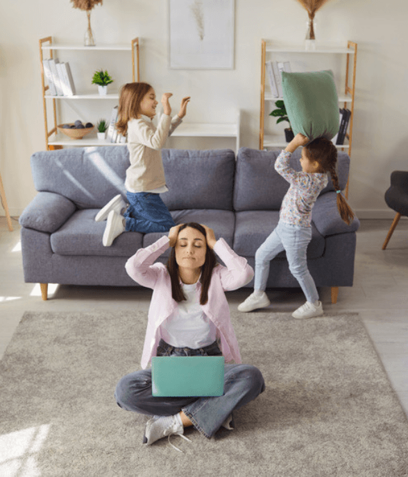 A mom together with her children