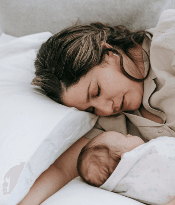A mom looking calm and self-assured, holding her child