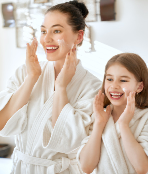 A mom and her young daughter sharing a calm, unhurried morning together
